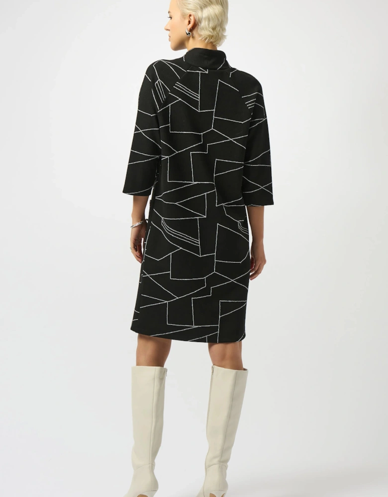 Jacquard knit abstract print straight dress