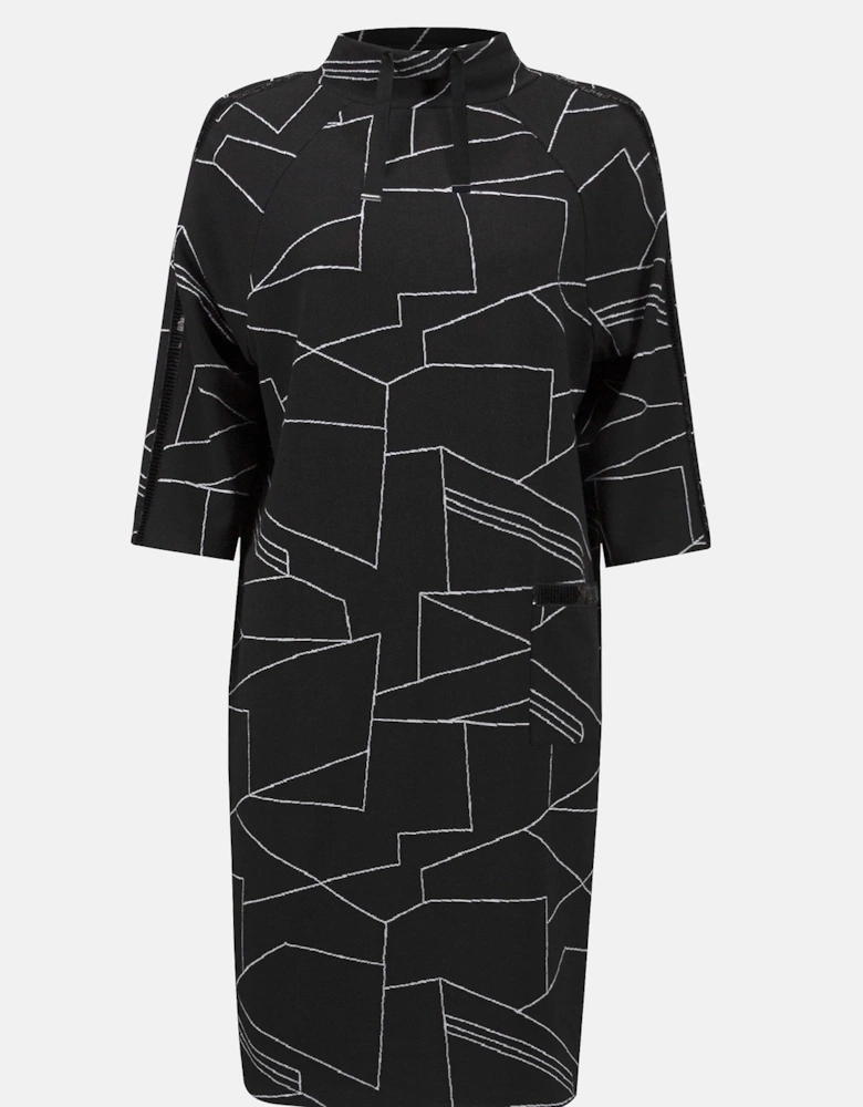 Jacquard knit abstract print straight dress