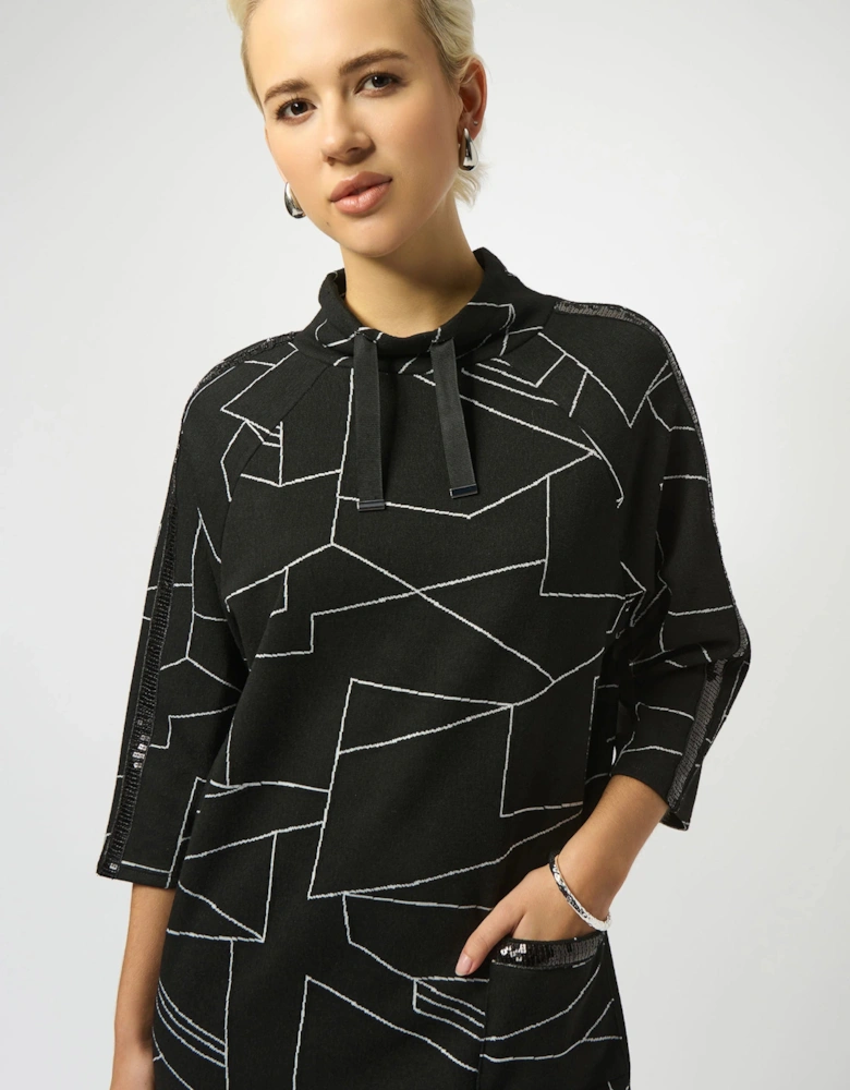 Jacquard knit abstract print straight dress