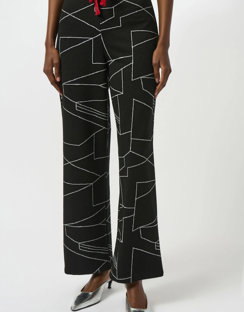Jacquard knit abstract print wide leg pants