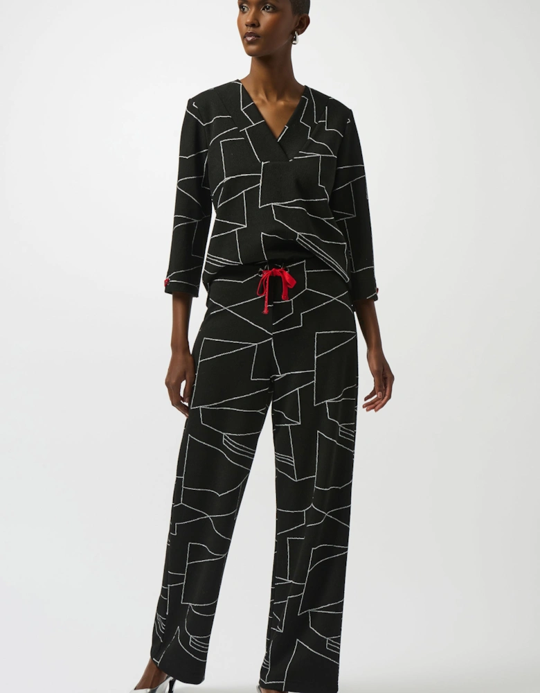 Jacquard knit abstract print wide leg pants
