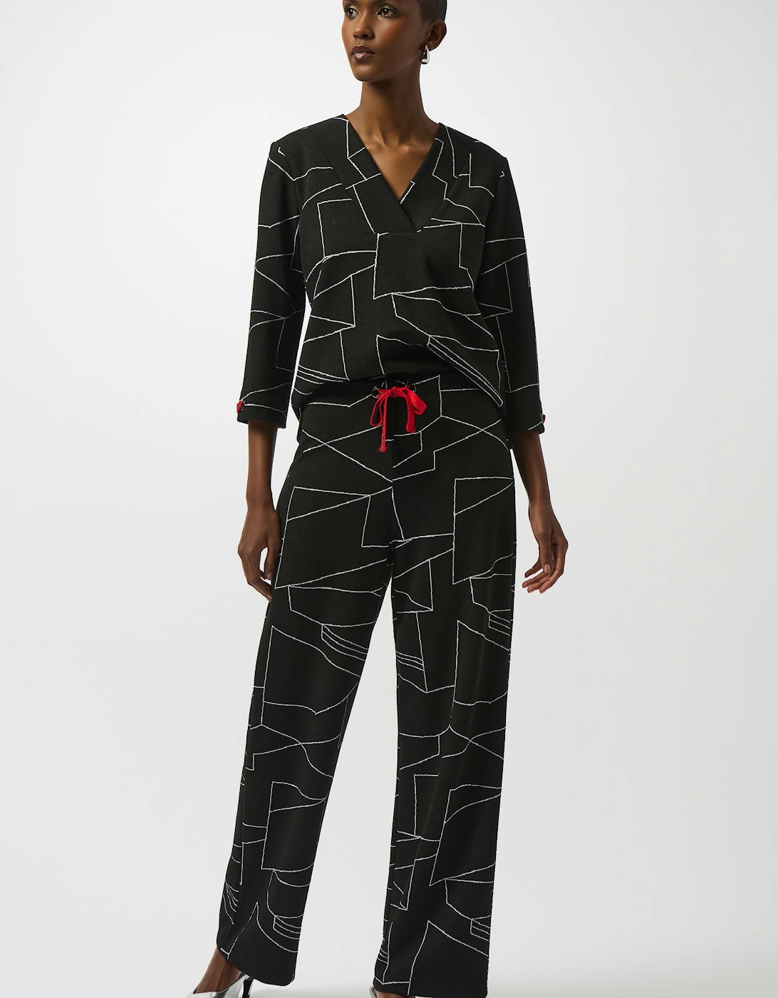 Jacquard knit abstract print wide leg pants