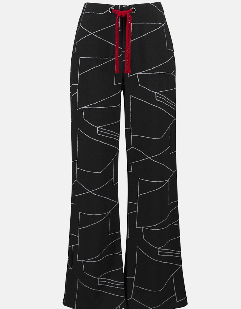 Jacquard knit abstract print wide leg pants