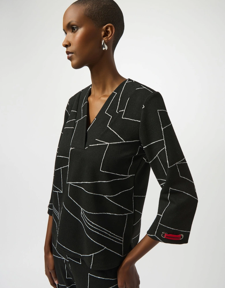 Jacquard knit abstract print boxy top