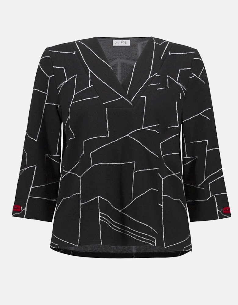 Jacquard knit abstract print boxy top