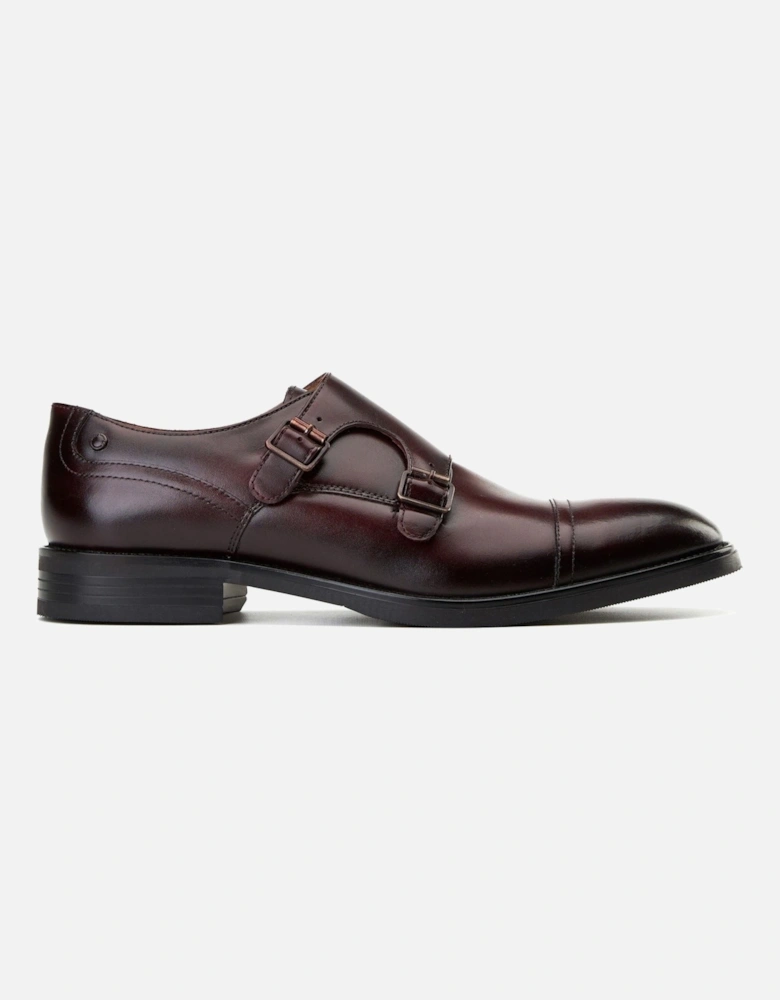 London Taper Leather Men's Bordo Double Monk Shoes