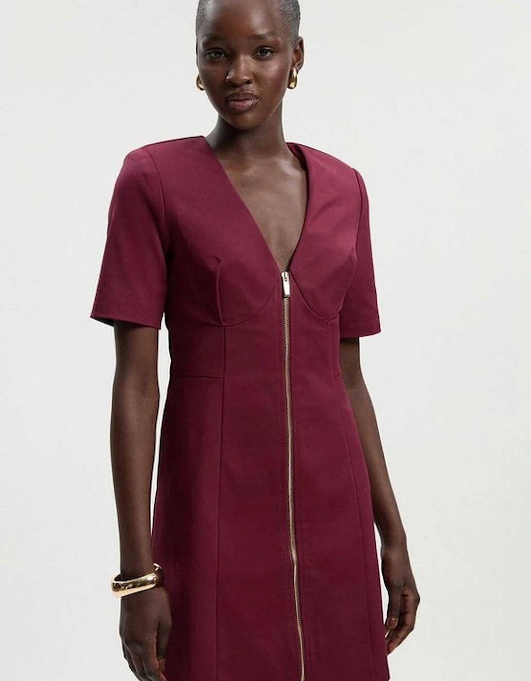 Techno Cotton Short Sleeve Zip Detail Woven Mini Dress, 2 of 1