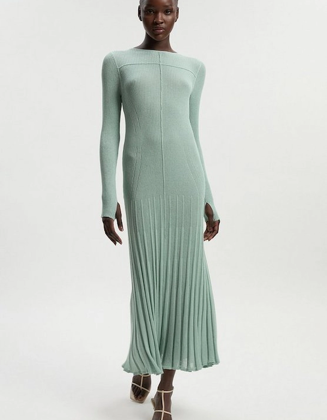 Petite Drapey Sheer Rib Knitted Midi Dress, 2 of 1