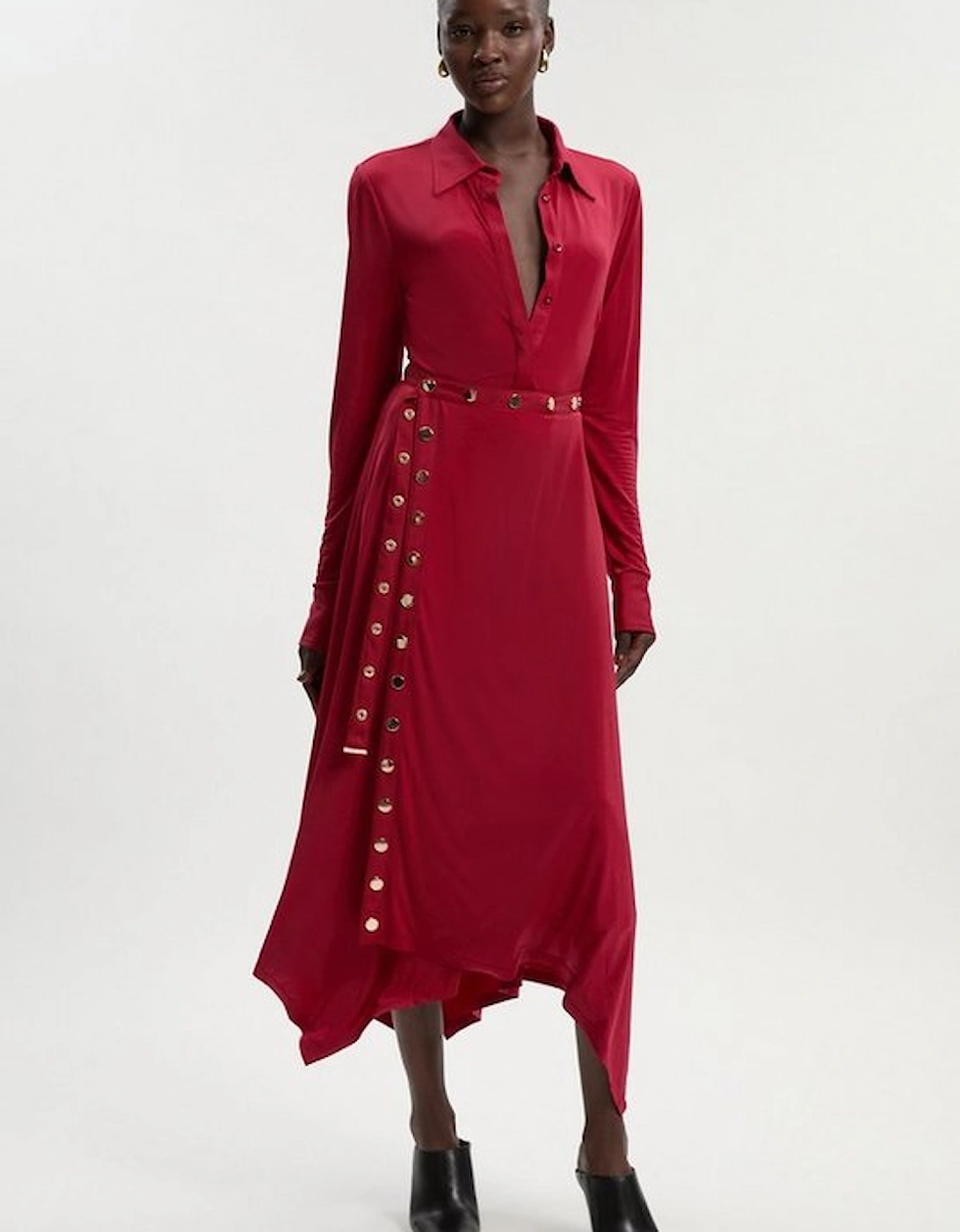 Drapey Crepe Hanky Hem Eyelet Detail Maxi Skirt, 2 of 1