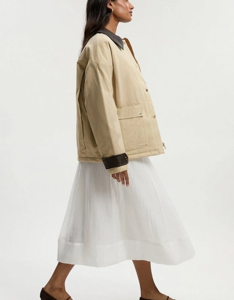 Quilted Contrast Collar Barn Jacket