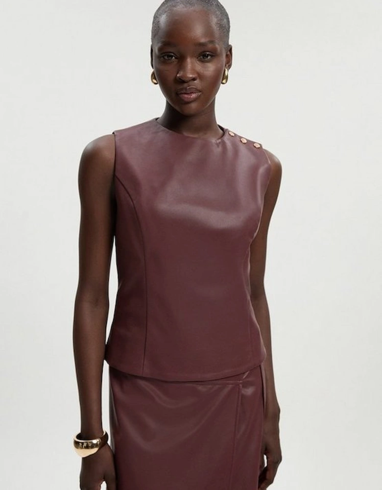 Faux Leather Button Tailored Top