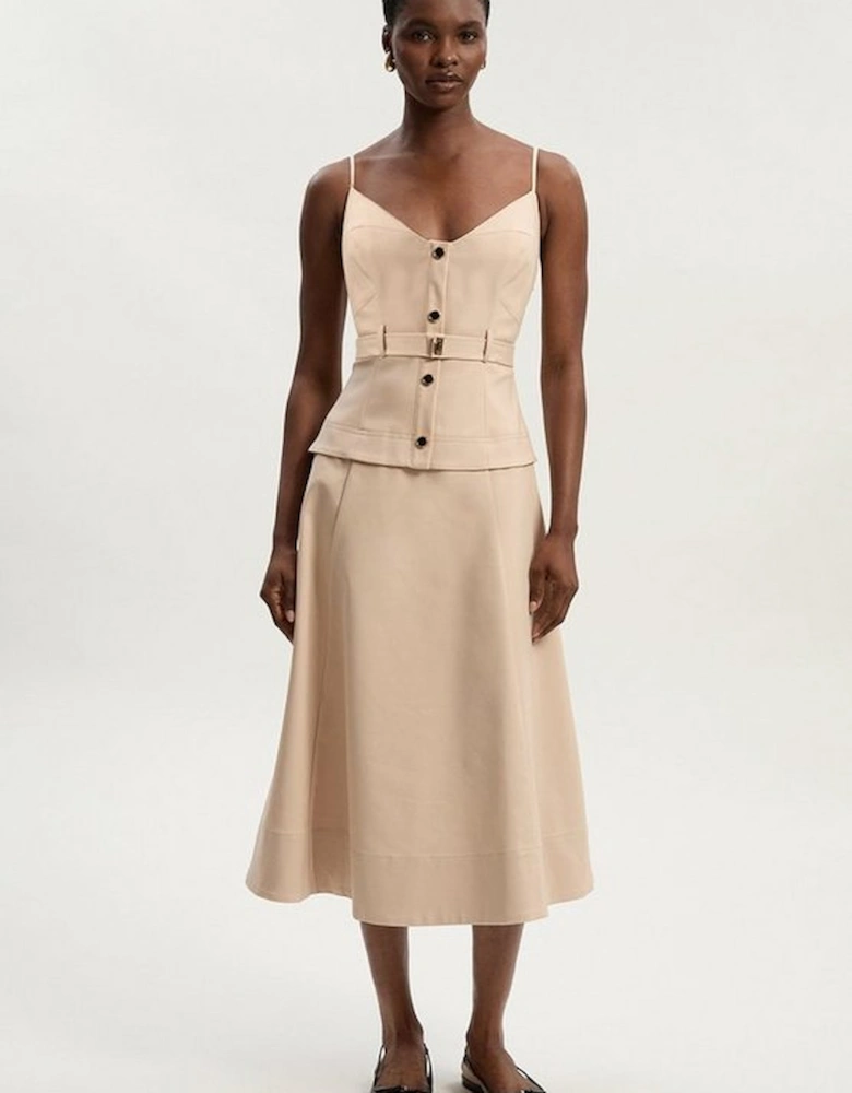Petite Techno Strappy Belted Hardware Detail Woven Midi Dress