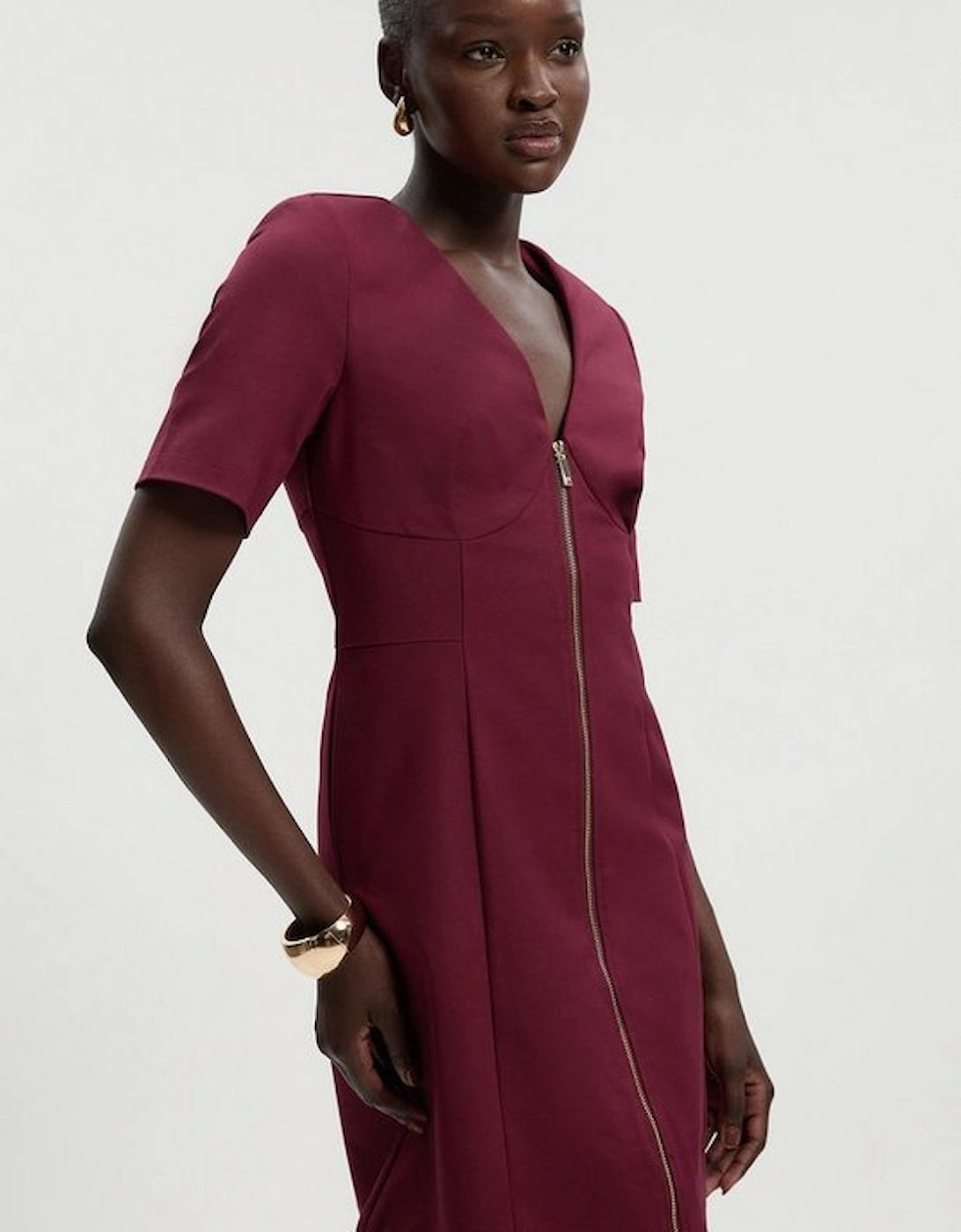 Tall Techno Cotton Short Sleeve Zip Detail Woven Mini Dress, 2 of 1