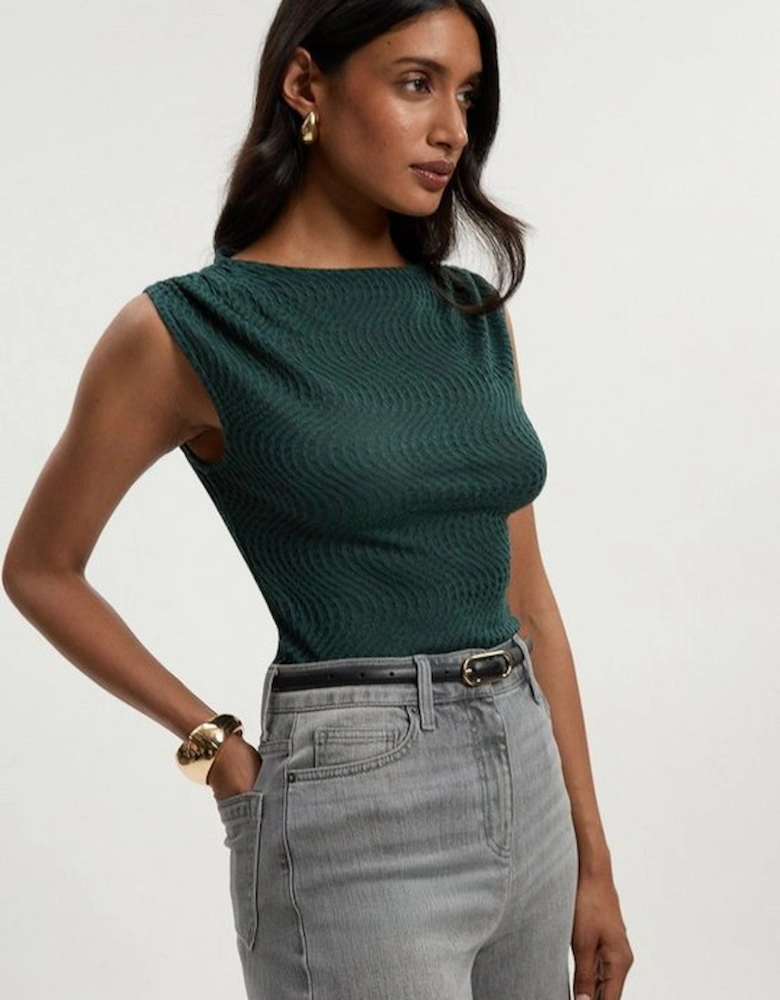 Sheered Textured Jersey Short Sleeve Top
