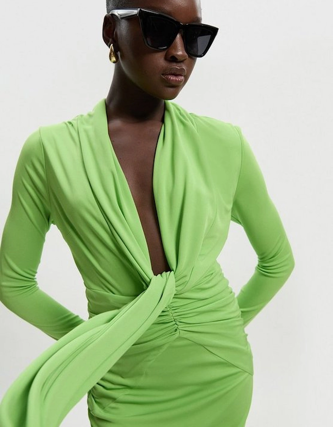 Premium Stretch Crepe Jersey Plunge Neck Maxi Dress, 2 of 1
