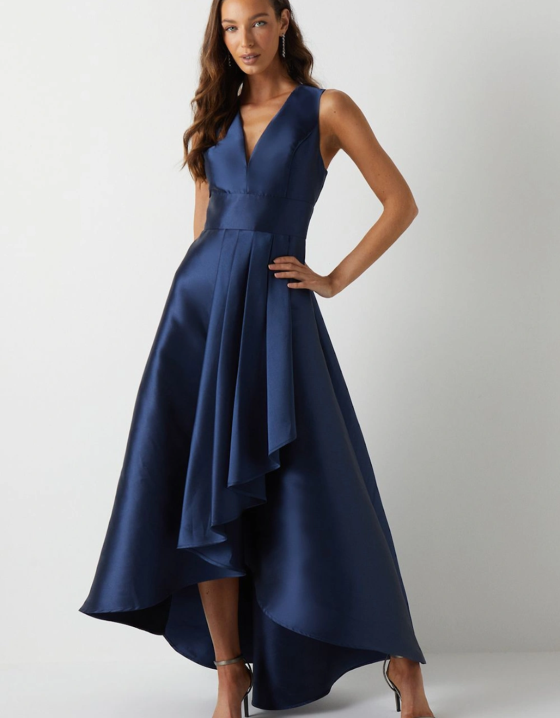 Honoured Sleeveless Plunge Waterfall Twill Maxi Bridesmaid Dress, 2 of 1