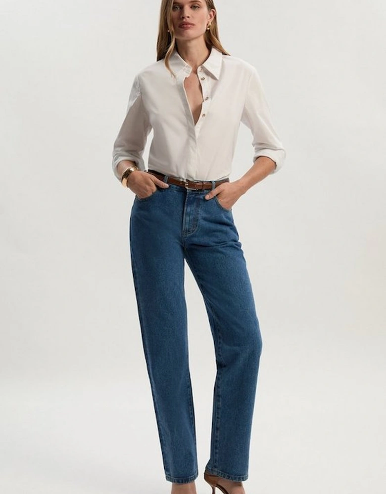 Rigid Denim Mid Rise Straight Leg Jean