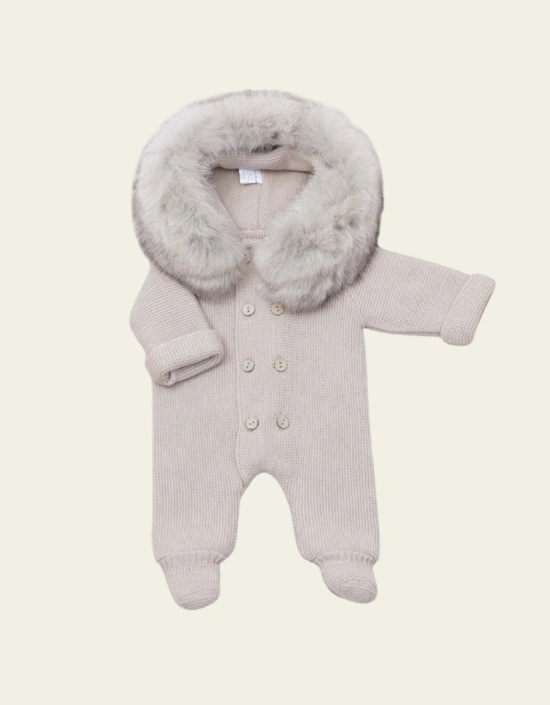 Camel Knit Faux Fur Pramsuit