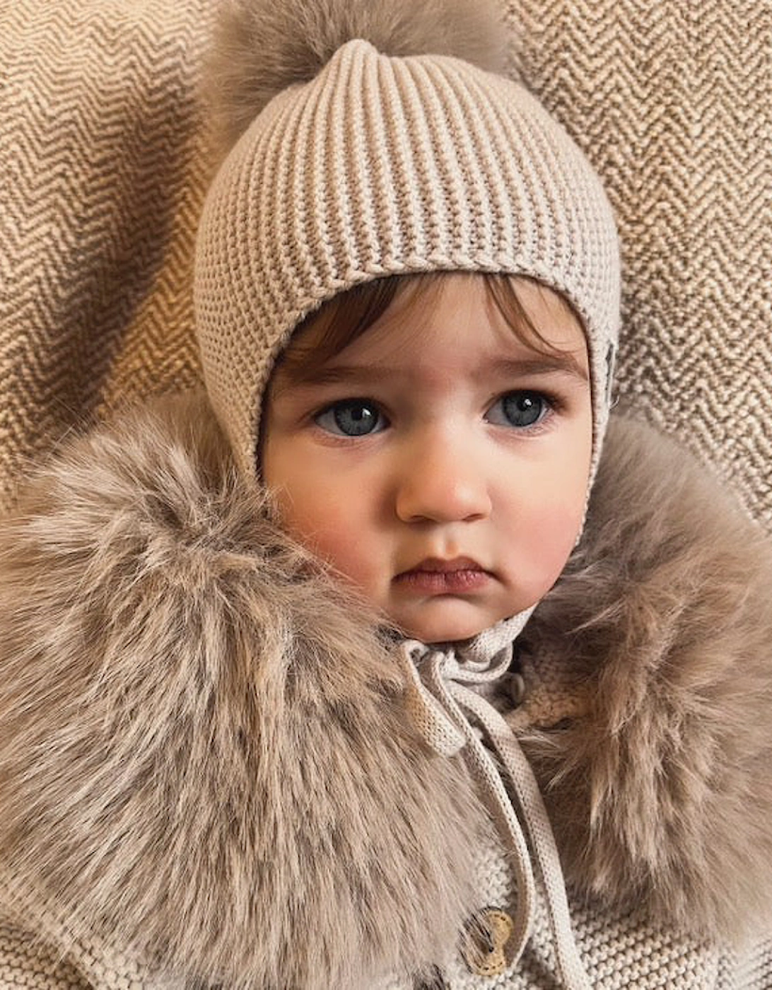 Camel Knit Faux Fur Tie Hat