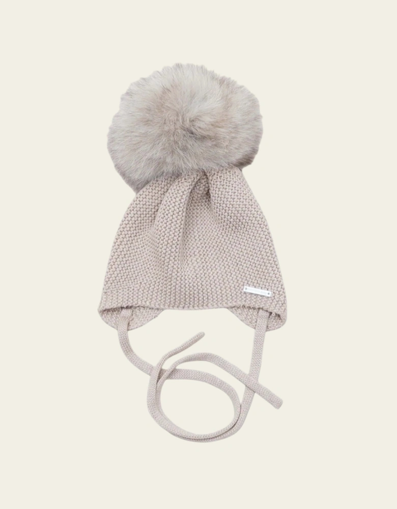 Camel Knit Faux Fur Tie Hat