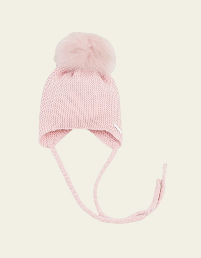 Powder Pink Knit Faux Fur Tie Hat