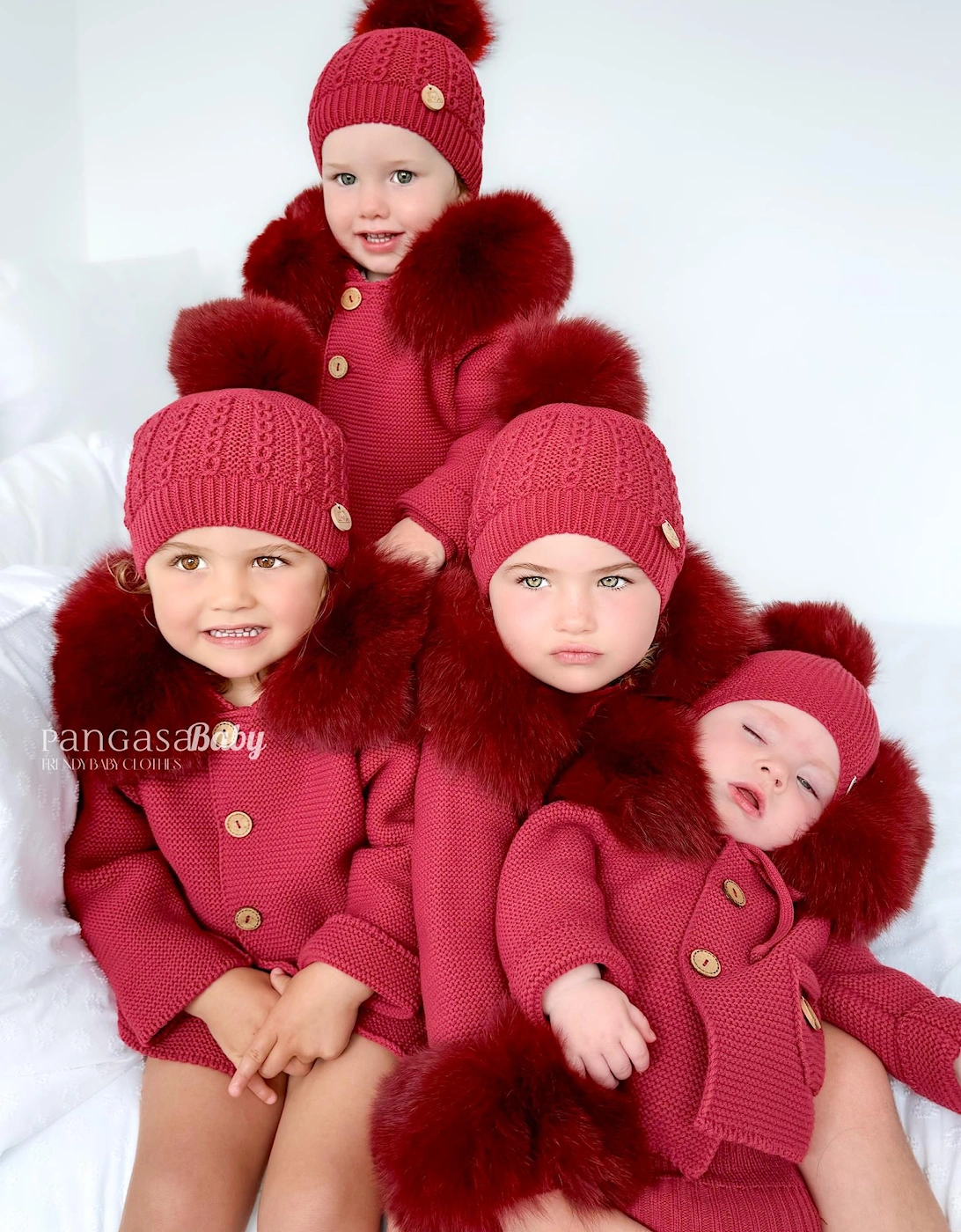 Dark Red Knit Natural Fur Cardigan