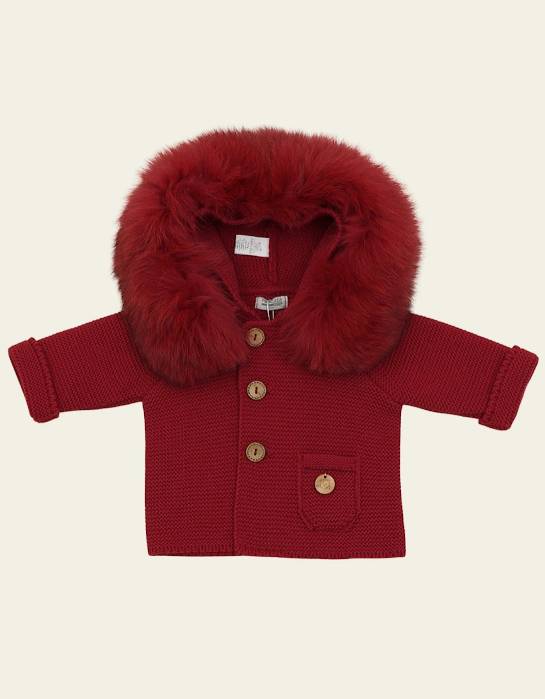 Dark Red Knit Natural Fur Cardigan, 6 of 5