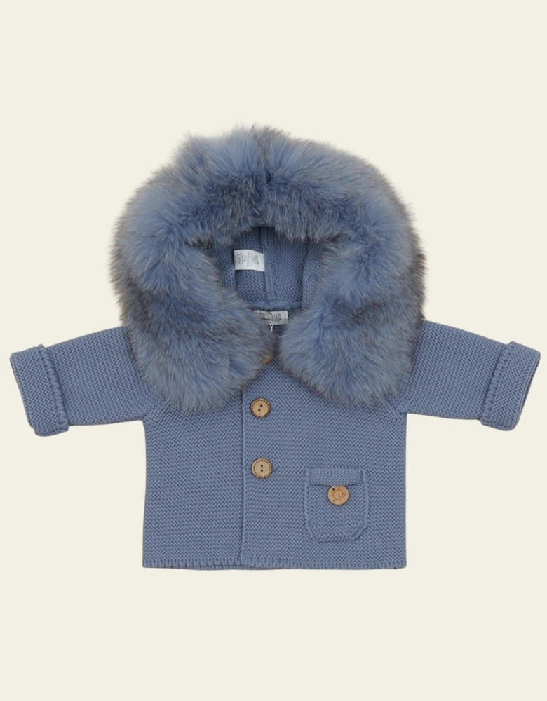 Strong Blue Knit Natural Fur Cardigan