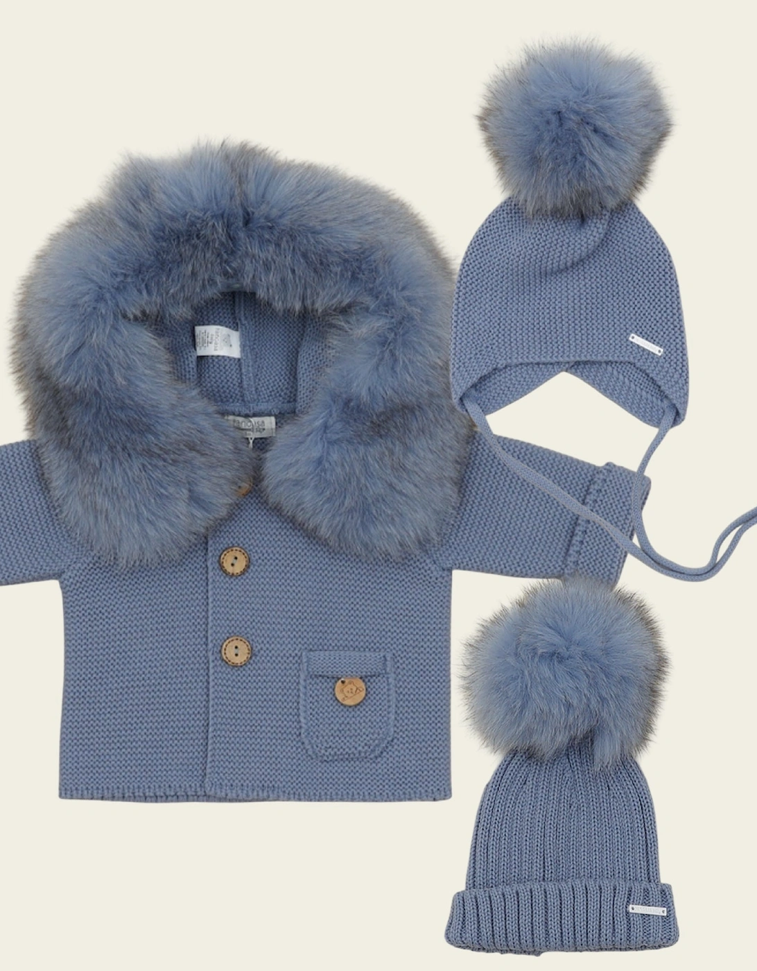 Strong Blue Knit Natural Fur Cardigan