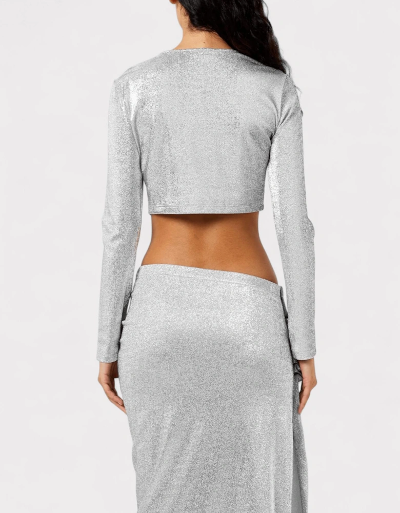 Cropped Long Sleeve Top Silver