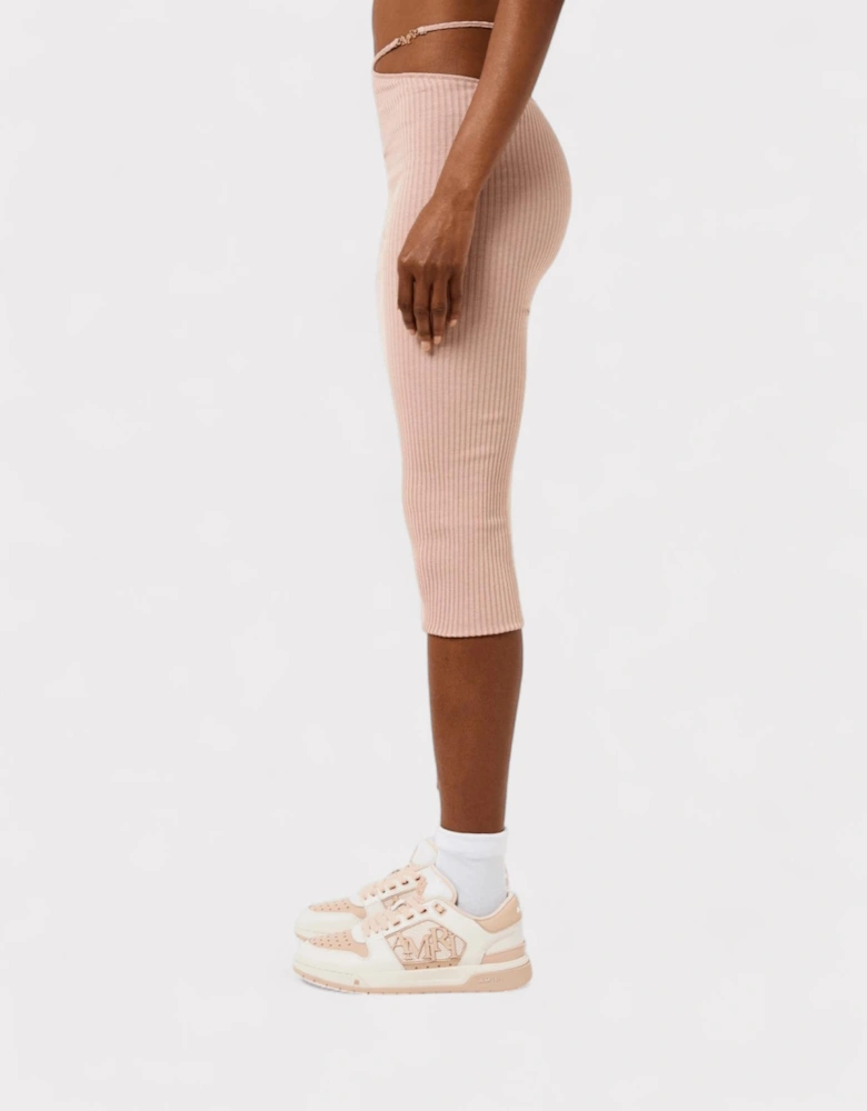 Ribbed Staggered Midi Skirt Pink