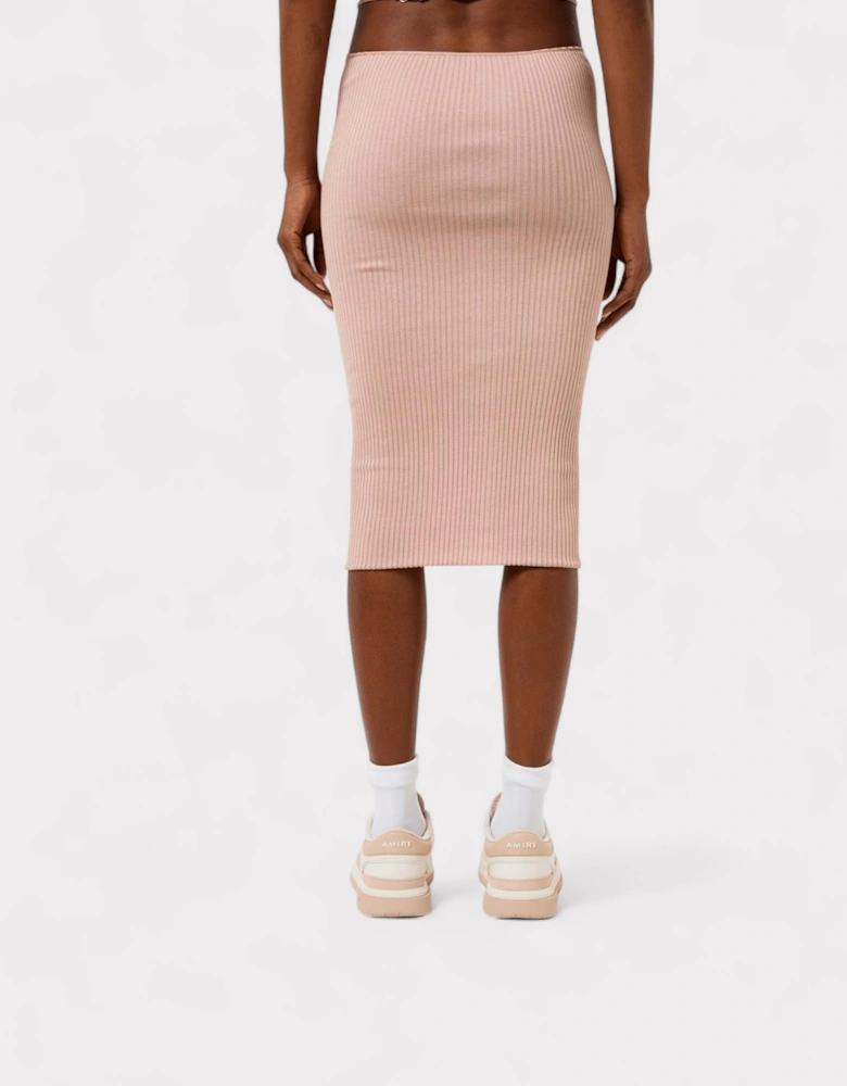 Ribbed Staggered Midi Skirt Pink