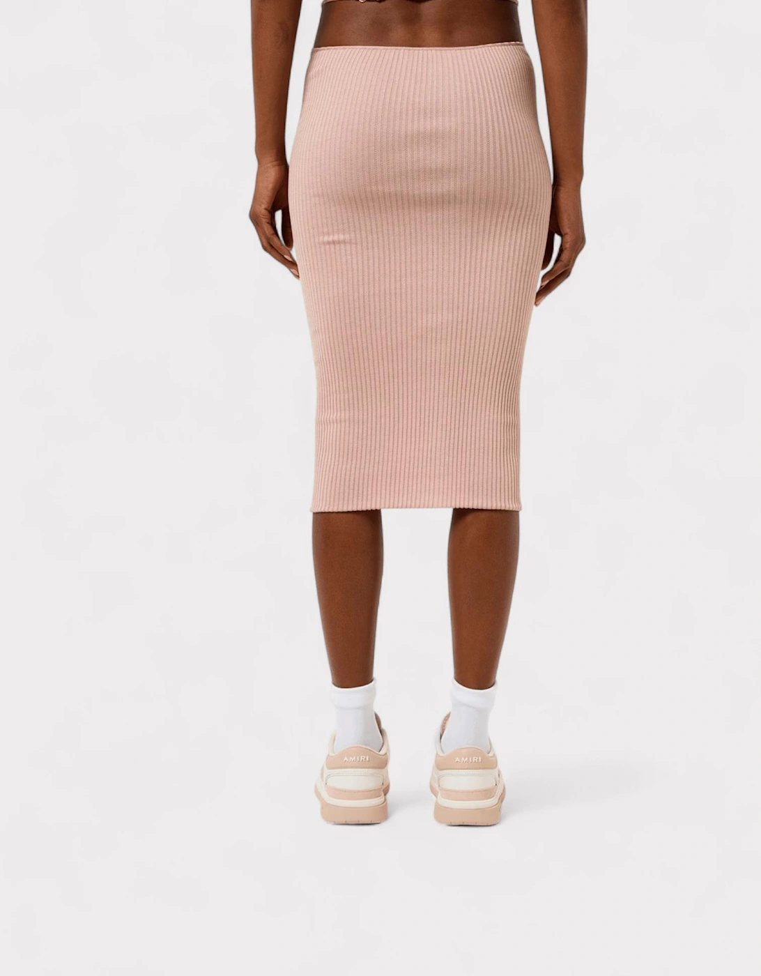 Ribbed Staggered Midi Skirt Pink