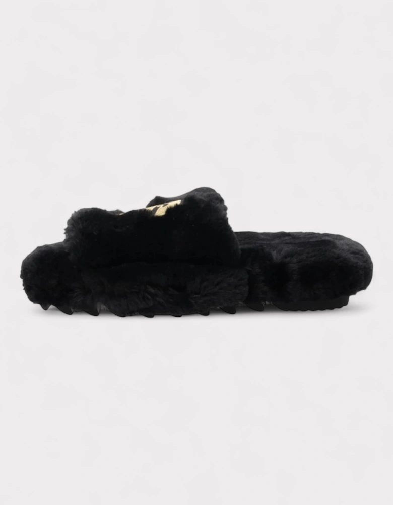 Wmns Fuax Fur Comfort Slippers Black
