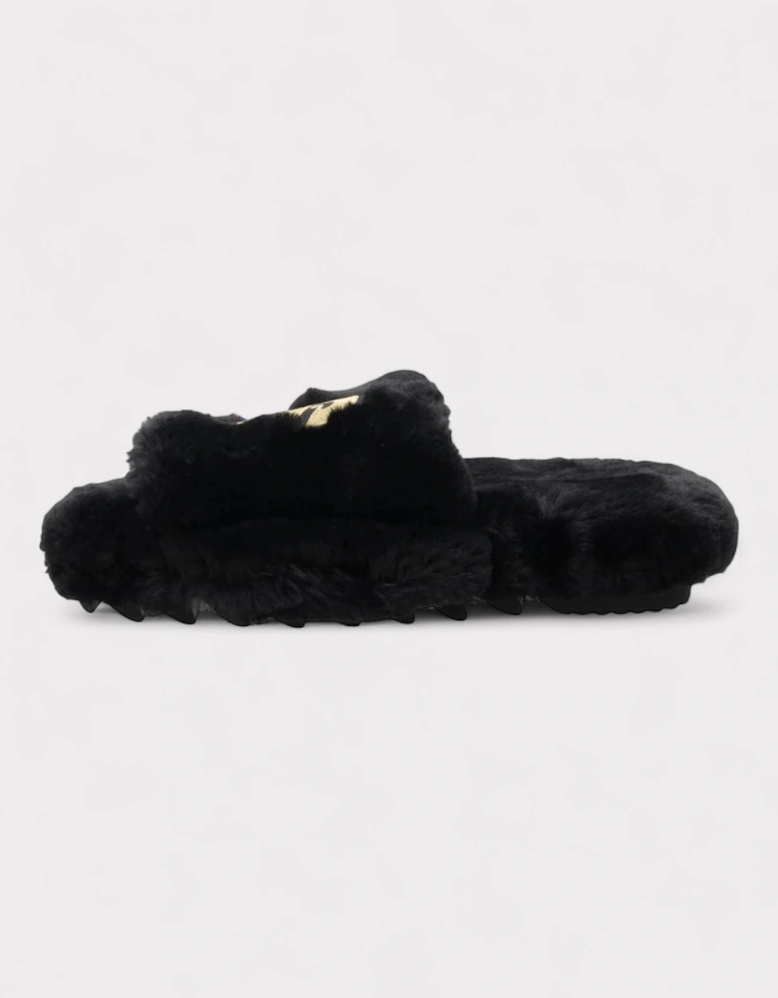 Wmns Fuax Fur Comfort Slippers Black
