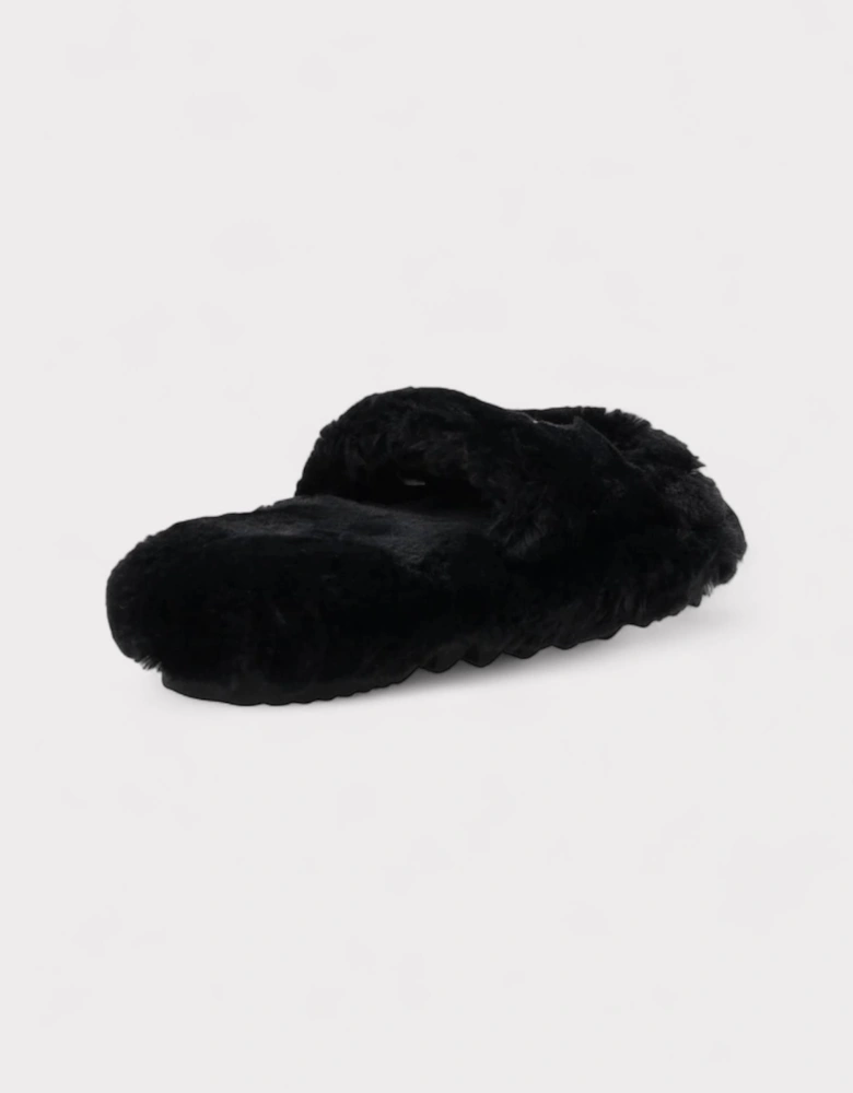 Wmns Fuax Fur Comfort Slippers Black