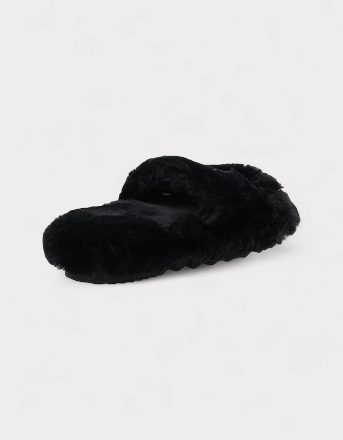 Wmns Fuax Fur Comfort Slippers Black