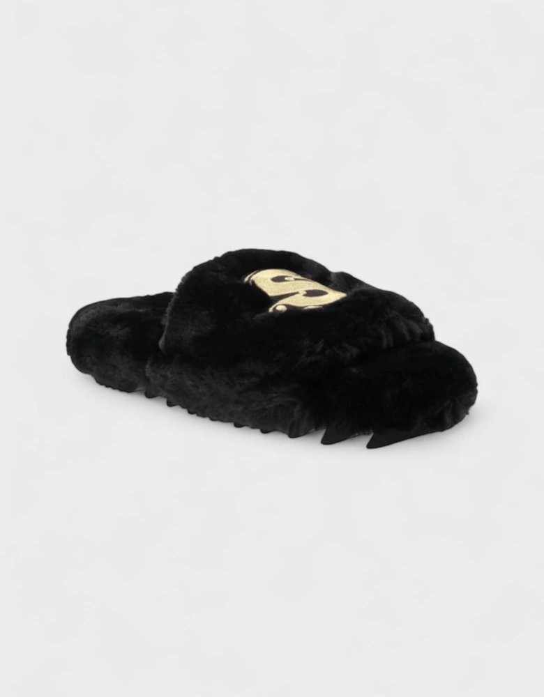 Wmns Fuax Fur Comfort Slippers Black