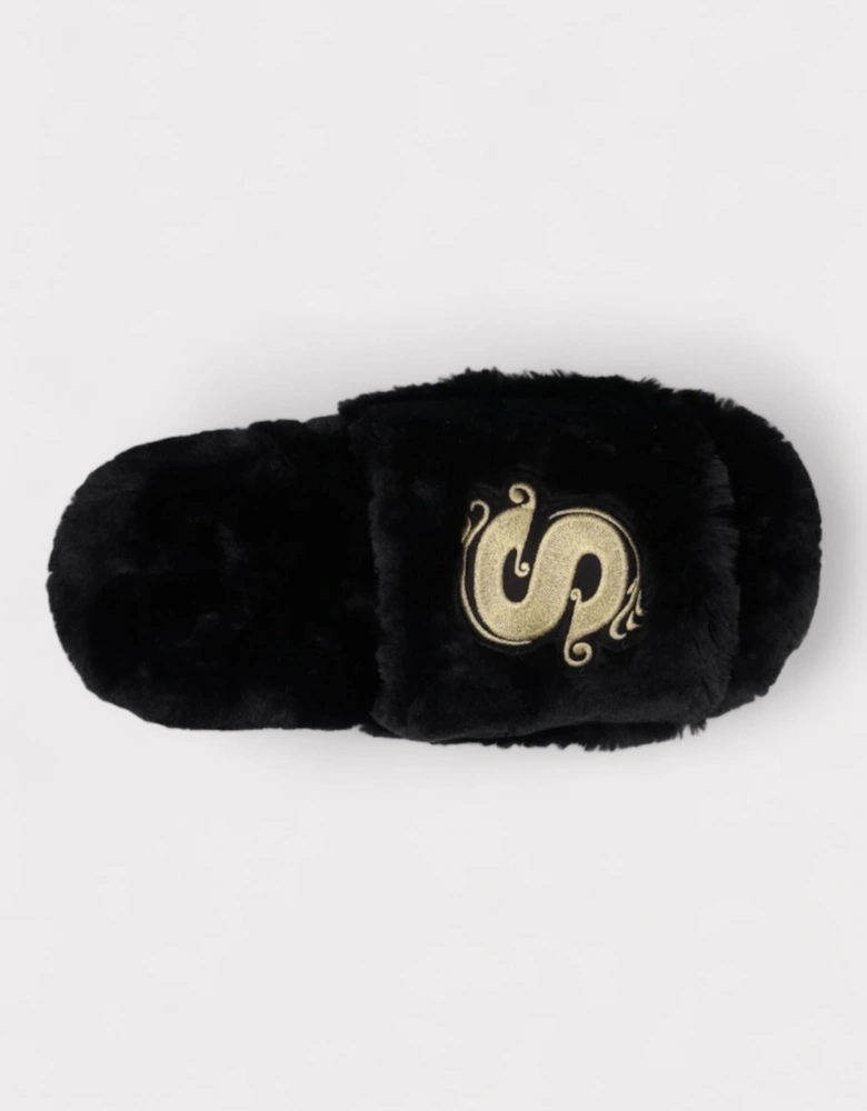 Wmns Fuax Fur Comfort Slippers Black