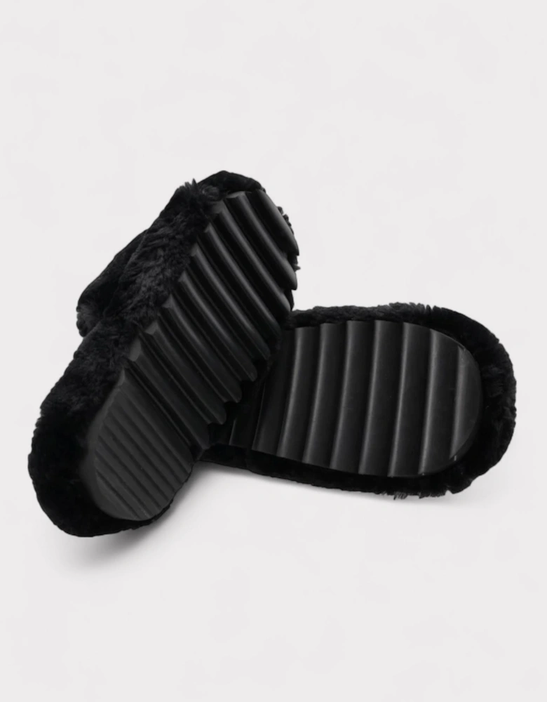 Wmns Fuax Fur Comfort Slippers Black