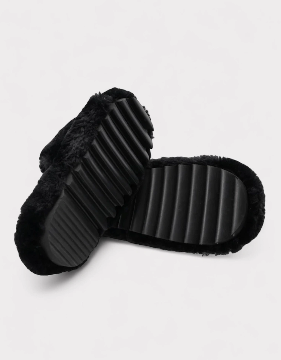 Wmns Fuax Fur Comfort Slippers Black