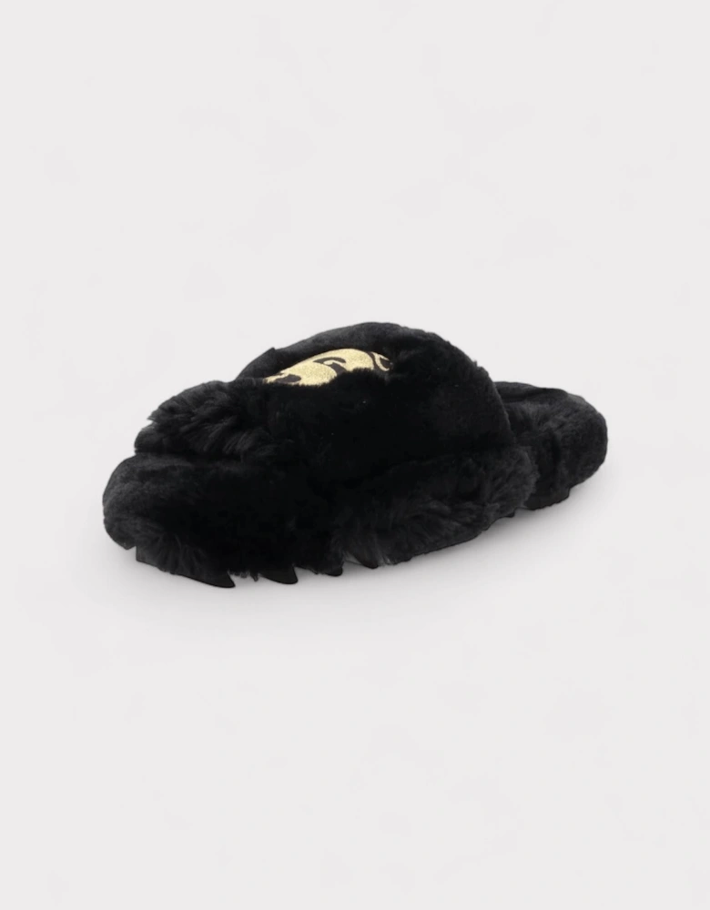 Wmns Fuax Fur Comfort Slippers Black