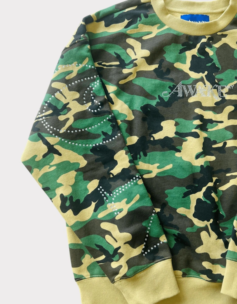 Awake NY Rhinestone Camo Sweatshirt Camo Green