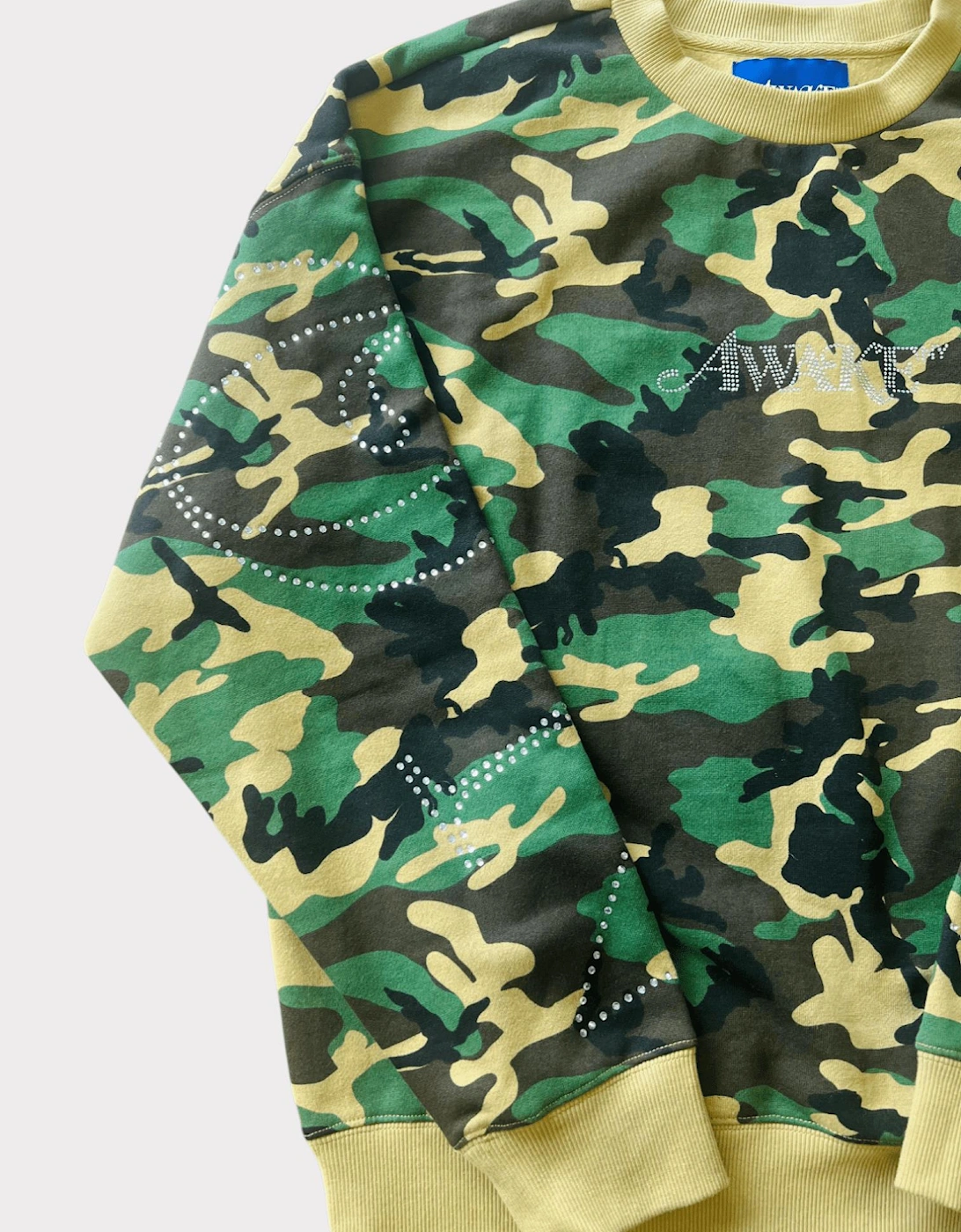 Awake NY Rhinestone Camo Sweatshirt Camo Green