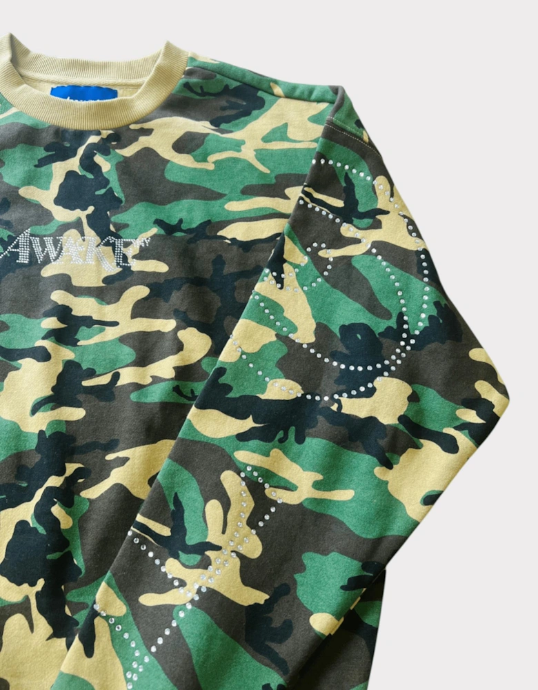 Awake NY Rhinestone Camo Sweatshirt Camo Green