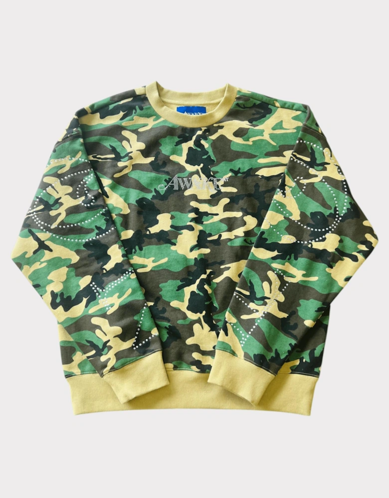 Awake NY Rhinestone Camo Sweatshirt Camo Green