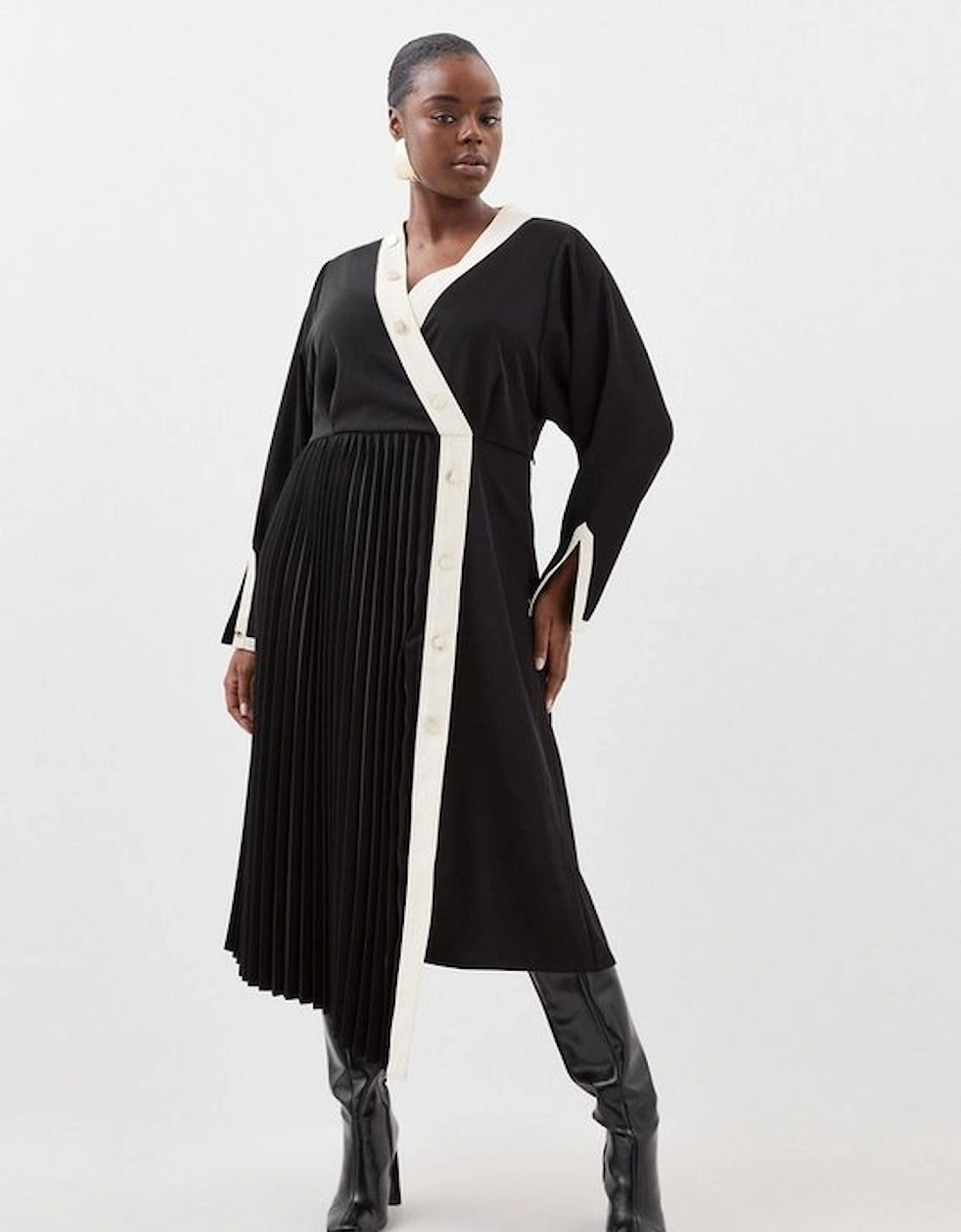 Plus Size Twill Pleated Woven Midi Dress, 5 of 4