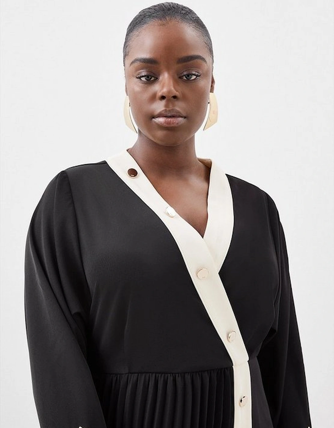 Plus Size  Twill Pleated Woven Midi Dress