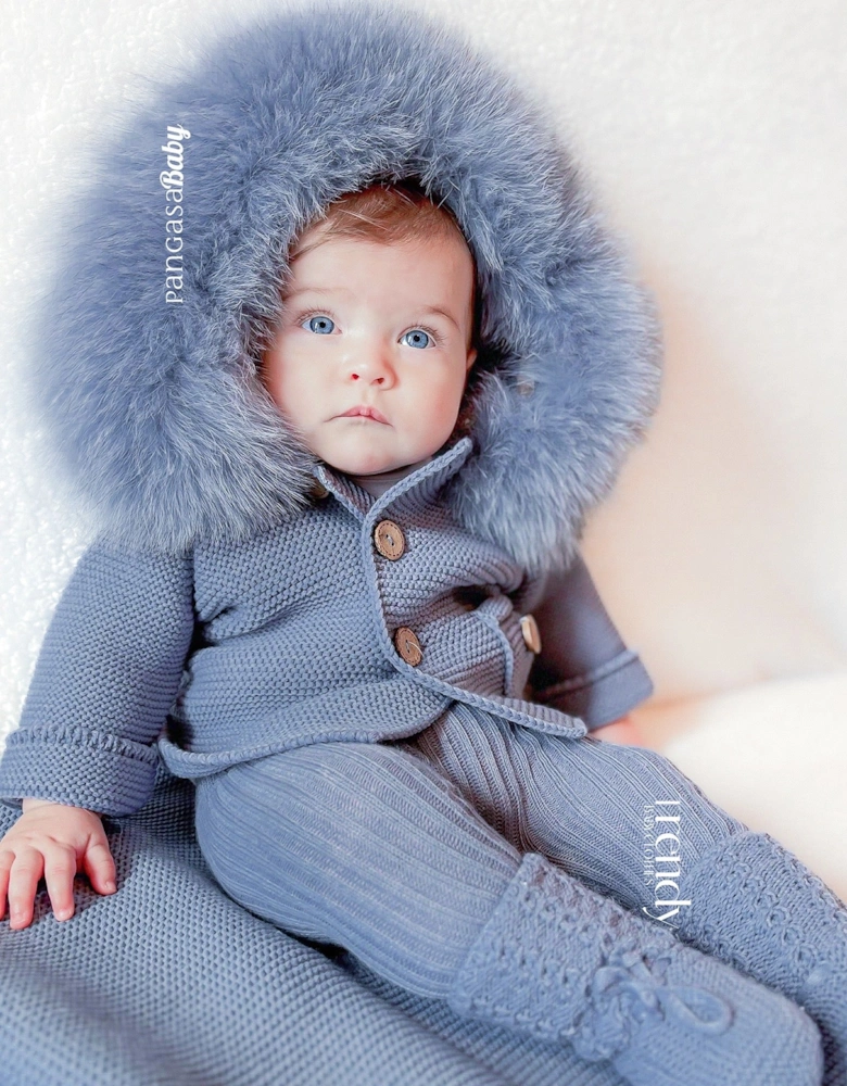 Strong Blue Knit Natural Fur Cardigan