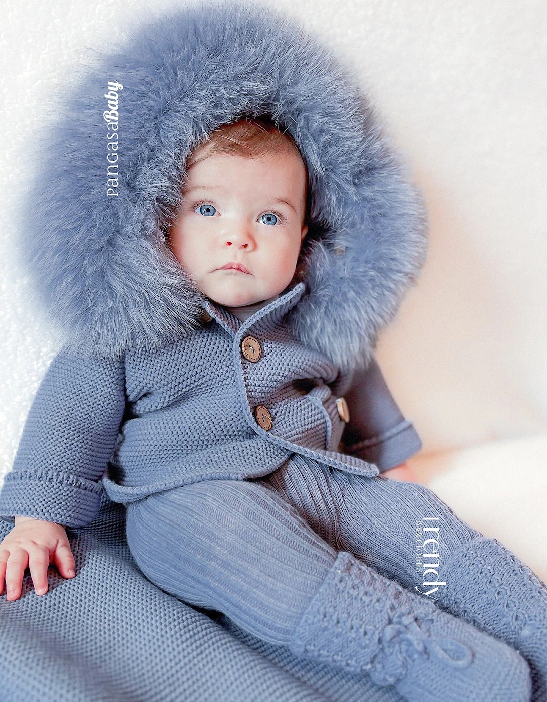 Strong Blue Knit Natural Fur Cardigan